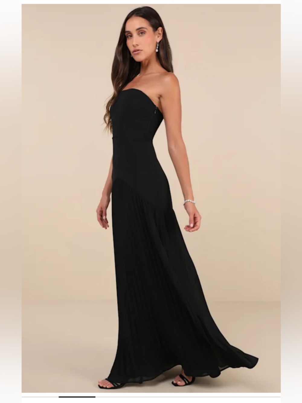 NWT Lulus Celebratory Aesthetic Black Pleated Strapless Maxi Dress - Picture 2 of 11